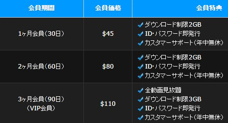 女体のしんぴの料金プラン
